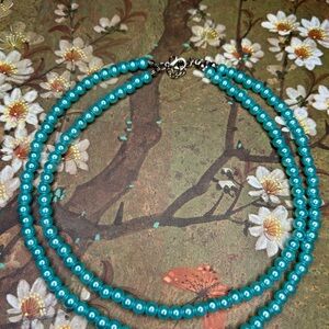 Turquoise Blue Double-Strand Necklace with Polished Beads